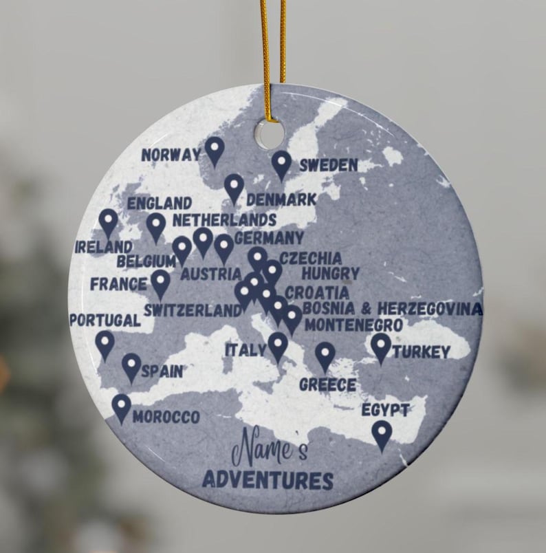 Personalized Travel Map Ornament, Adventure Keepsake, Custom Pin ...