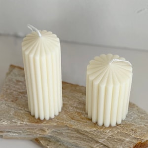 Small Ribbed Pillar Candle, Ribbed Pillar Candle, Undyed Ribbed Aesthetic Candle, Sculptural Candle, Decorative Modern Geometric Candle