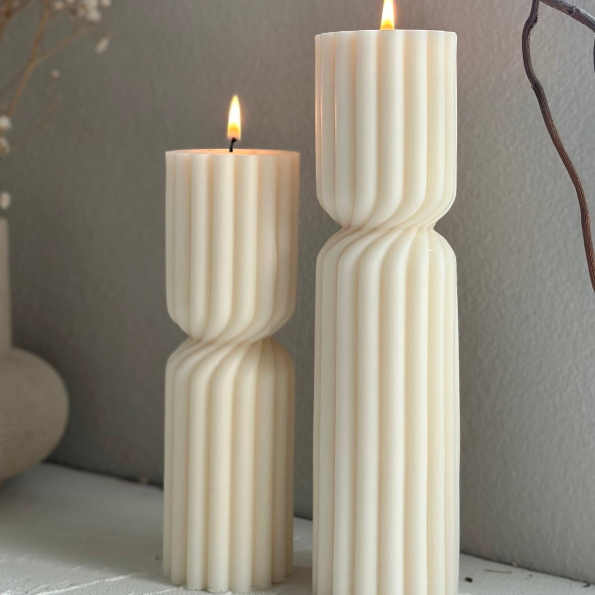 Tall Undyed Pillar Sculptural Candle, Ribbed Pillar Candle, Tall Pillar Candle, Striped Aesthetic Candle, Decorative Modern Candle - Etsy