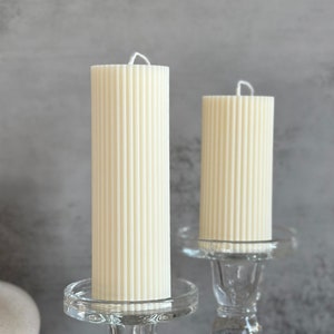 Ribbed Pillar Candle: Soy Wax Column Candle, Home Decor