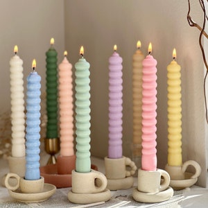 Taper Candle, Donut Shaped Taper Candle, Swirl Candle, Spiral Twist Soy Wax Candle Home Decor, Dinner Table Candle, Pastel Pillar Candle