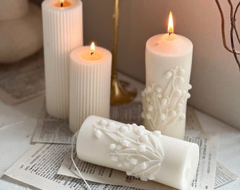 Lily of the Valley Candle(1pc), Aesthetic Pillar Candle, Unique Pillar Candle, Floral Sculptural Candle, Decorative Modern Wedding Candle