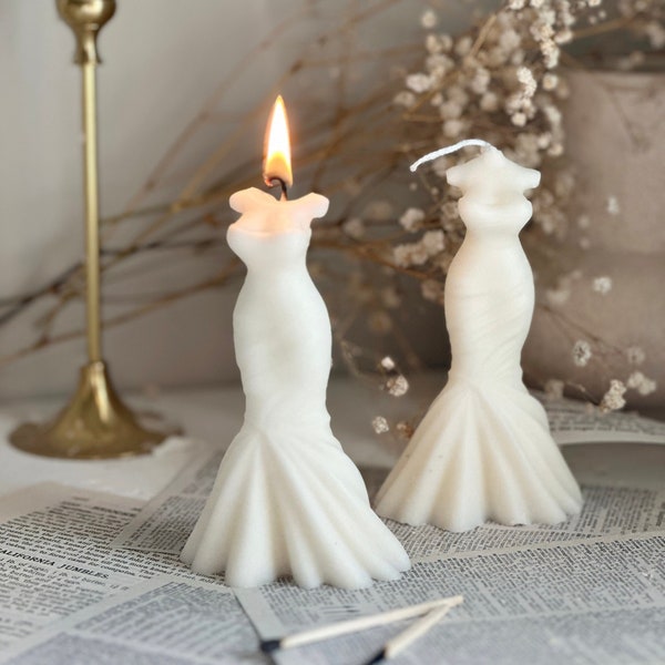 Undyed Wedding dress Candle(1pc), Wedding Favor Candle, Unique Pillar Candle, Bride Candle, Decorative Modern Wedding Candle, Dress Candle