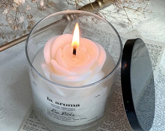 Rose Glass Candle 8oz, Rose Container Candle, Mother's Day Gift, Blossom Candle, Flower Candle, Unique Rose Candle, Housewarming, Handmade