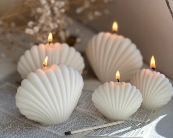 Undyed Shell Candle, Seashell Candle, Minimalist, Decorative Soy Wax Candle, Clam shell candle, Aesthetic Candle, Pillar Candle