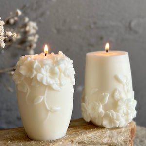 Undyed Pillar Aesthetic Candle, Tall Pillar Candle, Unique Pillar Candle, Floral Sculptural Candle, Decorative Modern Wedding Candle