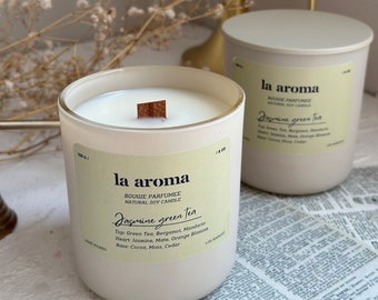 Jasmin Grüntee Soya-Kerze: 230 ml Holzdocht, vegane Duftkerze