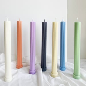 Tall Ribbed Pillar Candle: Vegan Soy Wax Dinner Candle