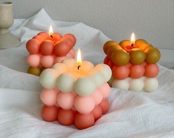 Bubble Cube Candle, Pumpkin Spice Scented Candle, Fall season, Autumn candles, Table Candle, Orange Bubble Candle, Scented Pillar Candle