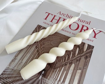 Twisted Candle, Swirl Candle, Taper Candle, Spiral Candle, Pillar Candle, Undyed Candle, Home Decor, Ivory Candle, Unscented, Pastel Candle