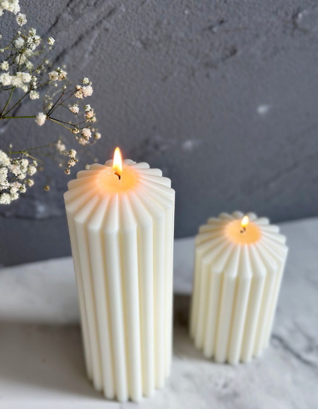 Ribbed Thick Candle, Column Ribbed Candle, Large Ribbed Pillar Candle