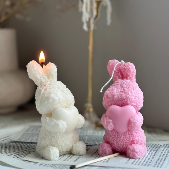 Rose Bunny Candle, Valentine's Day Gift, Organic Soy Wax Candle, Handmade  Home Decor