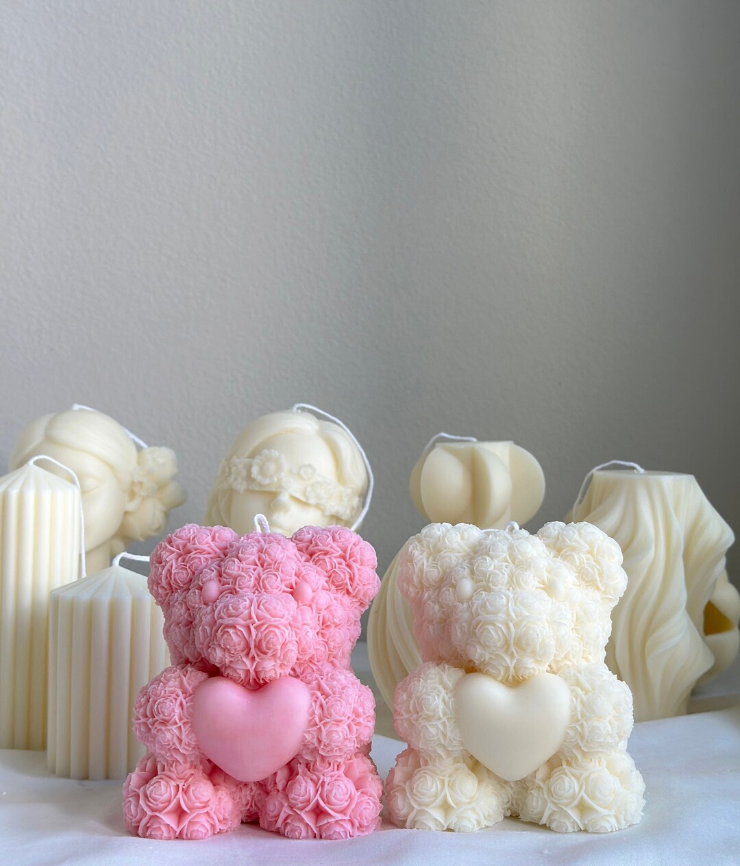 Rose Teddy Bear Candles Rose Candles Home Decor Rose Bear Etsy