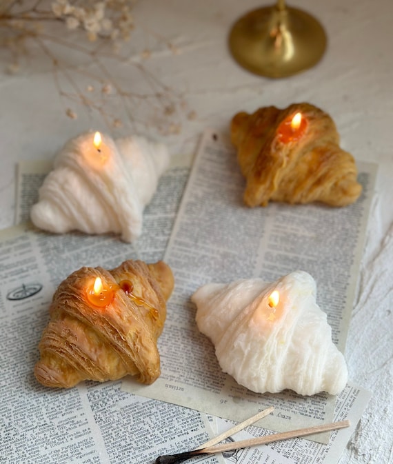 Croissant Candle: Unscented Soy Wax Food Candle