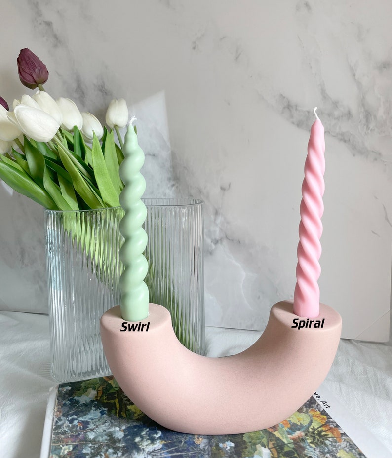 Spiral Twist Soy Wax Candle Home Decor, Twisted Spiral Candle, Swirl Candle, Taper Candle, Dinner Table Candle, Pastel Candle, Pillar Candle image 2