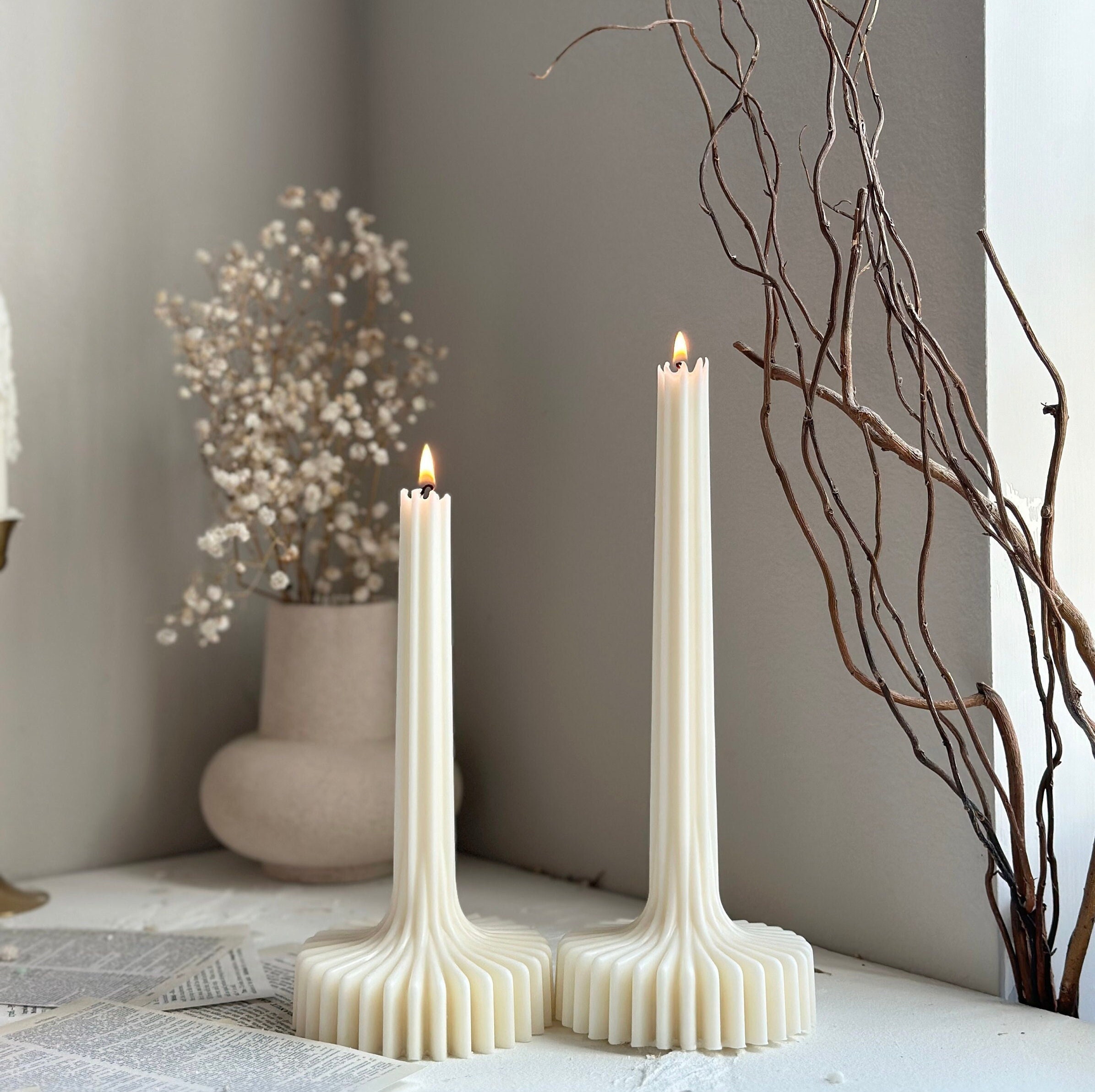 Tall Ribbed Pillar Candle: Undyed Soy Wax, Modern Geometric Decor - Etsy