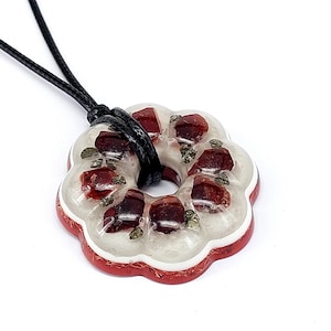 Orgonite Pendant with Garnet *Willpower & Confidence* Large Floral Donut