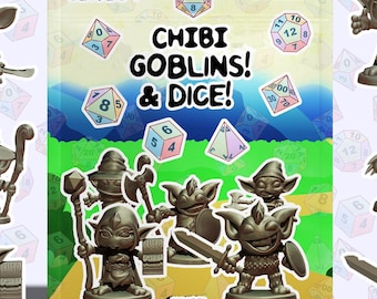 Set di dadi e goblin chibi! - Set di dadi poliedrici da 7 pezzi - 1 mini goblin minuscolo! - 10 DA COLLEZIONARE!