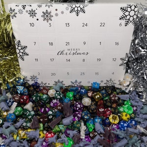 3 Dice Sets & 24 Fantasy 28mm Miniature Advent Calendar -  24 Day Christmas Calendar For RPGs, DnD, And Tabletop Games - New 2025