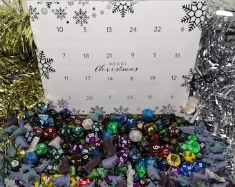 3 set di dadi e 24 calendari dell'avvento fantasy in miniatura da 28 mm - Calendario di Natale di 24 giorni per giochi di ruolo, D&D e giochi da tavolo - Novità 2025