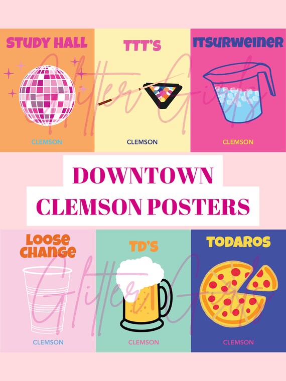 DOWNTOWN CLEMSON POSTERS Pack Etsy