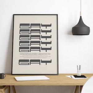 Minimal Gay Art Print Queer Art Poster LGBTQ Gifts Pride Decor Vintage Mid Century Modern Monochrome Wall Art Christopher St Liberation Day