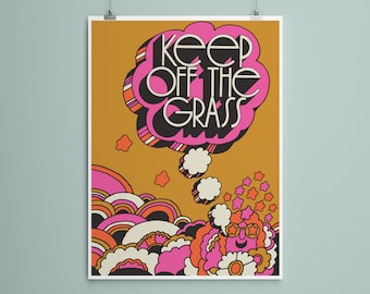 Keep Off The Grass Printable Poster  Retro Digital Prints 70s Decor Psychedelic Groovy Hippie decor Trippy Wall Art Nature Lover Gifts