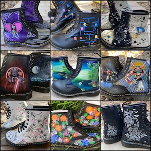 Op maat geschilderde Dr. Martens jaren 1460 // Gepersonaliseerde handgeschilderde schoenen / Combat Boots / Documenten / Verjaardagscadeau bruiloft *BESCHRIJVING LEZEN*