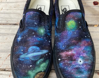 Custom Galaxy Vans | Custom Painted Slip-On Shoes | Galaxy Space Planets Stars