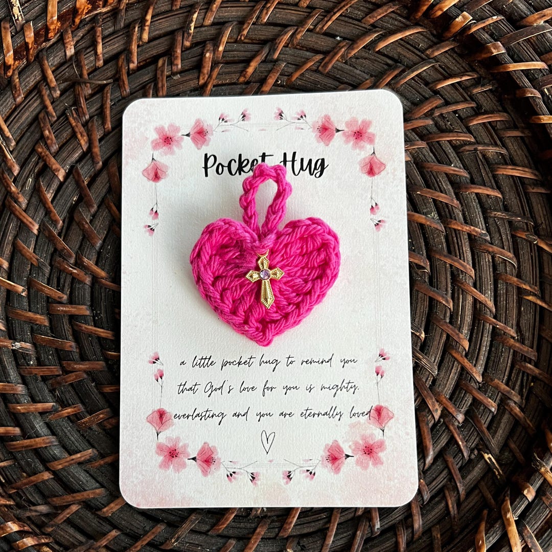 Pocket Hug Cross Charm, Handmade Crochet, Heart Shape, Religious - Etsy