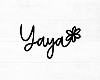 Yaya SVG カット ファイル (cricut 用)、花のディテール付きシルエット、PNG、EPS、dxf | Yaya の母の日 svg