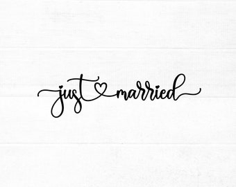 Just married SVG cut file with heart detail | Wedding SVG, honeymoon SVG, png, eps, dxf