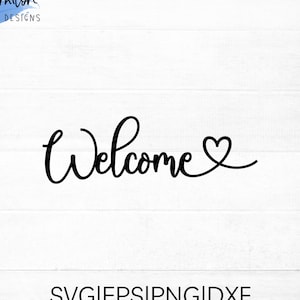 Arquivo de corte SVG de boas-vindas para cricut e silhueta com detalhes de coração - Doormat SVG - Sinal de boas-vindas SVG - png, dxf, eps