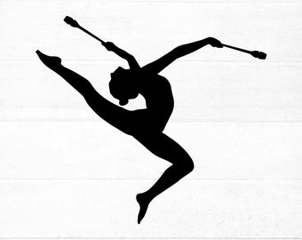 Rhythmic gymnastics SVG cut file for cricut and silhouette with clubs apparatus in a leap | Gymnastics svg,eps,dxf,png