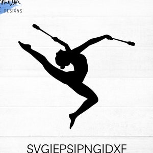 Rhythmic gymnastics SVG cut file for cricut and silhouette with clubs apparatus in a leap | Gymnastics svg,eps,dxf,png