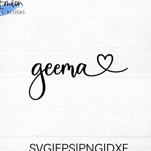 Geema SVG cut file for cricut and silhouette with heart detail, PNG, EPS, dxf