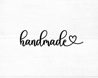 Handmade SVG cut file for cricut and silhouette, PNG, EPS, dxf with the word handmade and heart detail