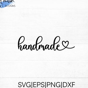 Handgemachte SVG-Schnittdatei für Cricut und Silhouette, PNG, EPS, dxf mit dem Wort handmade and heart detail