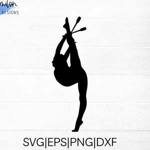 Rhythmic gymnastics clubs SVG in a splits balance with the clubs apparatus - Cut file for cricut and silhouette, png, eps, dxf
