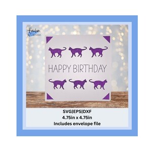 Happy Birthday Einsteckkarte SVG mit Katzen Ausschnitten | 2x2 Passepartout kompatible Einlegekartenschablone | S40 Geburtstagskarte SVG, eps, dxf