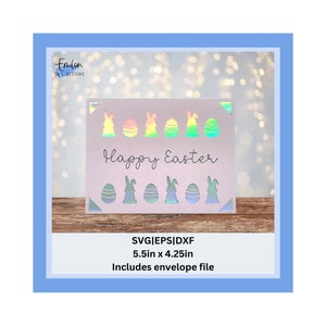 Happy Easter Insert Card SVG cut file | Cricut Joy Compatible Easter Insert Card with cut out bunnies and eggs along with full instructions