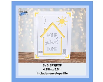 Lar Doce Lar Inserir cartão SVG | Novo modelo de cartão de inserção em casa compatível com Joy | Instruções incluídas | SVG, eps, dxf