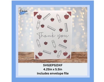 Thank you Insert Card SVG cut file for teachers | Cricut Joy Compatible Thank you Insert Card with cut out apples and full instructions