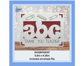 Thank You Teacher Insert Card SVG cut file with abc | Cricut Joy Compatible Thank you Insert Card with full instructions