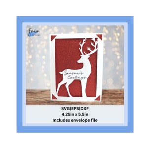 Tarjeta de inserción de saludos de temporada de renos Archivo de corte SVG para cricut y silueta - Compatible con Cricut joy y card mat, tarjeta de Navidad SVG