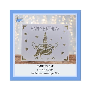 Happy Birthday Unicorn face insert card SVG with stars | Joy compatible insert card template | Unicorn birthday card SVG, eps, dxf