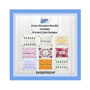 Chaque occasion Insert Card SVG cut file bundle 9 designs, Joy Compatible | Joyeux anniversaire, fête des mères, Noël, Pâques, félicitations