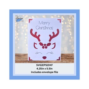 Feliz Navidad Reno Cara Insertar Tarjeta SVG archivo de corte para cricut y silueta - Cricut alegría y tarjeta mat compatible, tarjeta de Navidad SVG