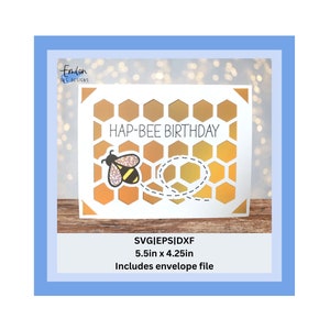 Hap-bee birthday insert card SVG cut file | Joy compatible insert card template | Happy Birthday bee card SVG, eps, dxf