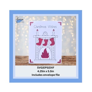 Christmas Wishes Fireplace Insert Card SVG archivo de corte para cricut y silueta - Cricut joy y card mat compatible, tarjeta de Navidad SVG
